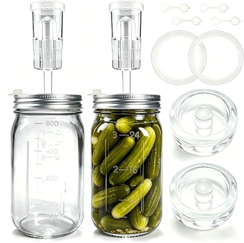 eupdd 2 Piezas 2L Tarros de Fermentación con Válvula de Aire Hermética, Ideal para Hacer Kimchi, Chucrut, Encurtidos y Conservas Caseras