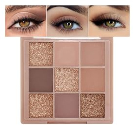 Muorruo Paleta de sombras de ojos en 9 tonos nude, paletas de maquillaje de sombras de ojos naturales para mujeres, paleta de sombras de ojos en tonos neutrales y claros, de larga duración,
