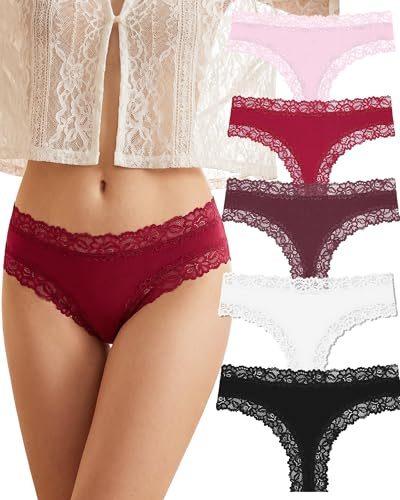 ALL OF SHE Culotte Femme Coton Slip Bresilien Dentelle Doux sous Soft Vêtements Féminins Sexy Chic Panties Underwear Women Multipack Lot de 5