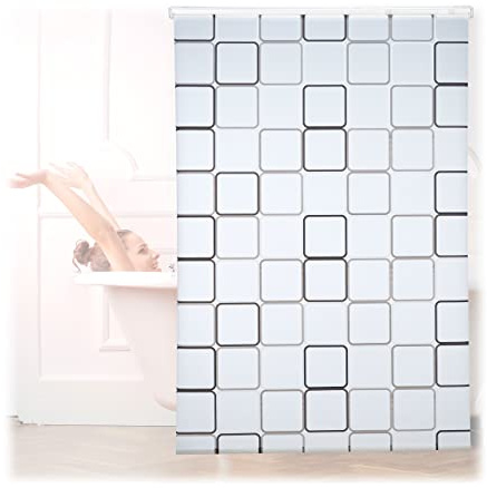 Relaxdays Cortina de Ducha Square, A Cuadros, Soporte de Techo, Semitransparente, 140x240 cm