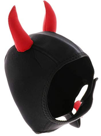 CUTICATE 3mm Tauchhaube Neopren Kopfhaube Neoprenhaube Taucher Haube mit Teufelsohren - Schwarz + Rot