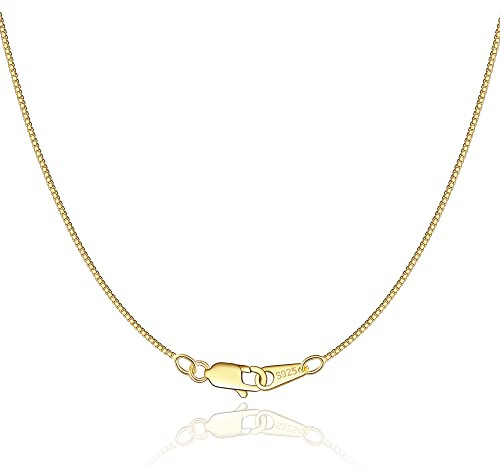 Jewlpire 18K Gold Plated Chain Necklace for Women, 0.8mm Box Chain 18K Gold Plated Chains for Women Thin & Sturdy Women's Chains Necklaces 16 Inch