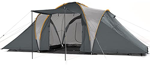 Skandika Kuppelzelt Daytona 6 Personen | Familienzelt mit 3 Schlafkabinen, 3000 mm Wassersäule, 195 cm Stehhöhe, Moskitonetze, Sonnensegel | Campingzelt für Familie und Freunde (grau)