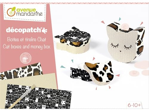 MY MANDARINE KC105C - Boite créative enfant - 1 tirelire et 2 boites à décorer - Technique Décopatch - À partir de 6 ans - CHAT