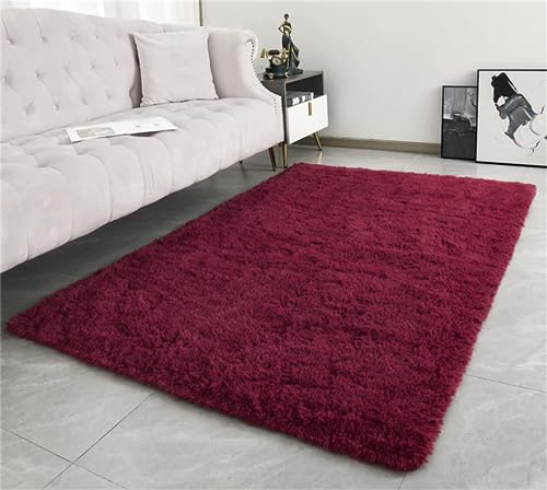 linyingdian Ultra Soft Indoor Modern Area Teppiche Flauschige Wohnzimmer Teppiche geeignet für Kinder Schlafzimmer Home Decor Kinderzimmer Teppiche (Weinrot, 80x120cm)