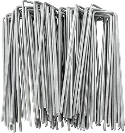 100 x 6 U Shaped Garden Stakes Staples,Weed Fabric Securing Pegs,Galvanised Lawn Pins for Weed Proof Membrane Ground Anchors Fence Pin Chicken Wire 11Ga Thick Steel Wire sliver