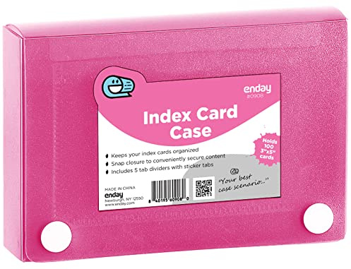 Enday Index Card Holder Pink, 3x5 Note Flash Card Organizer Case, File Box with 5 Dividers, Notecard Box Holds 100 Cards, Also Available in Red, Purple, Green, Blue, Grey, 1 Pack