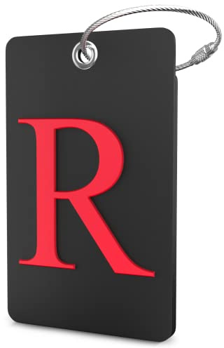 Shacke Luggage Tag Initial - Fully Bendable Tag w/Stainless Steel Loop - Black (Letter R)