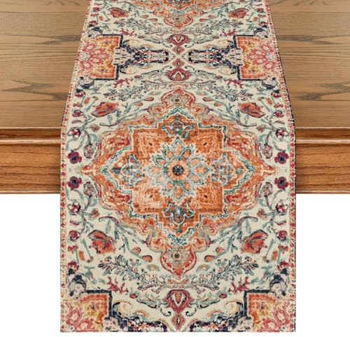Artoid Mode Boho Bohemia Style Orange Table Runner, Country Rustic Farmhouse Magical Fall Kitchen Dining Table Decoration for Home Party Decor 13x72 Inch