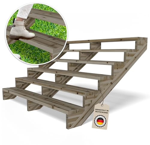 Gartenwelt Riegelsberger Terrassentreppe Breite 190 cm Treppe mit 6 Stufen Geschosshöhe 106 cm Massivholz Kiefer kesseldruckimprägniert Komplett-Set Wangen, Bohlen & Schrauben