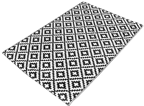Dreamscene Geometric Outdoor Rugs for Garden, Patio Rugs Garden Mat Outdoors Rug Waterproof Gardens Rug Trellis Reversible Decking Outdoor Carpet, Black&White