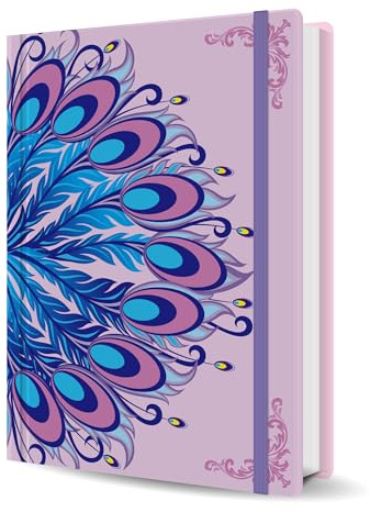 sexeeg Cuaderno de Tapa Dura A5 - Rayas para Escribir - 100gsm - 224 Páginas Numeradas - Diseño con Estampado de Pluma de Pavo Real - Diario de Escritura para Mujeres - Papel Grueso de Calidad