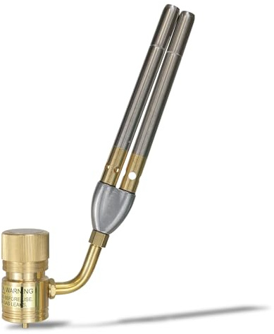 Professional Double Flame Propane MAPP Gas Torch, 360° Swivel Brazing Soldering Plumbing HVAC Torch, Heavy Duty Welding Kit 3600°F High Intensity Brass Regulator by HCPRO BLAZE HCBZT2