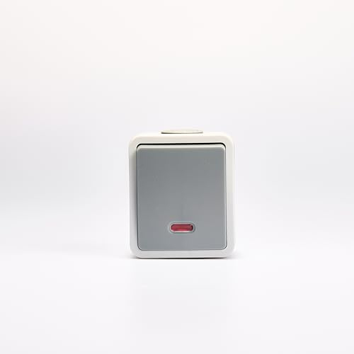 MC POWER Feuchtraum Kontroll Schalter Aufputz | Fix | Schalter Betriebslampe, Steckanschluss IP54, 250V 10A, AP grau