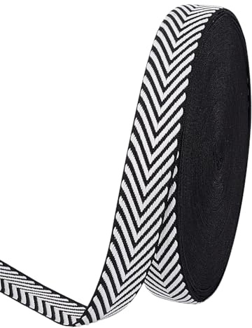 PH PandaHall 23m Sangle en Sangle à Rayures Noires et Blanches Ruban 20mm Rayé Artisanal Ruban Jacquard en Sergé pour Couture de Vêtements Ceinture Chapeaux Décoration de Maison Emballage Cadeau