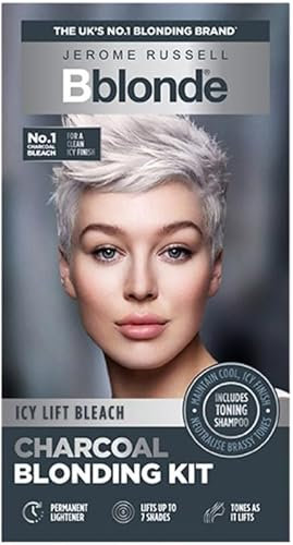 Jerome Russell Bblonde Charcoal Blonding Kit – Toning Bleach Lifts Up To 7 Shades with Activated Charcoal Black Ice Shampoo And Conditioner Included