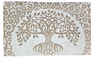 Ajuny Boîte à Bijoux en Bois de Manguier Sculptée – Motif Arbre de Vie blanc/marron, 20 x 13 x 6 cm – Coffret Décoratif, Organisateur de Voyage & Souvenirs, Porte Montres, Idée Cadeau