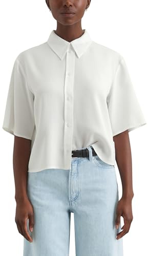 Marc OߴPolo Denim Blusa de manga corta con cuello Kent Mujer Manga Corte cropped, Blanco (Silky White), XXL