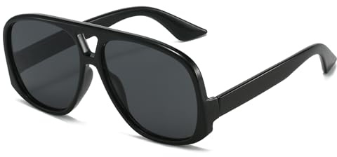 LJCZKA Retro Gafas de Sol Piloto para Mujer Hombre, Gafas Cuadradas Grandes Doble Puente 70s Estilo Protección UV400