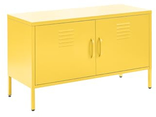MMT Metal Industrial TV Cabinet, Perfect Bedroom Furniture, Ideal for Small TVs in Bedroom, Fashionable TV Cabinets for Living Room - Grey & White Accent Cabinet (Yellow)