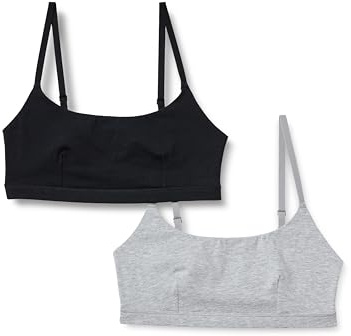 Amazon Essentials Women's Cotton Jersey Adjustable Scoop Bralettes, Pack of 2, Black/Grey Heather, S