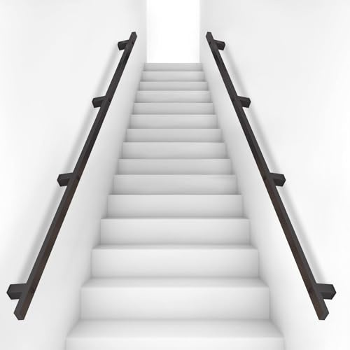 Black Handrails for Stairs Indoor Outdoor Safety Banister Rail Wall Mounted Support Step Baluster Handrail - 2m 2.5m 3m 3.5m 4m Industrial Iron Pipe Stair Hand Rails with Fittings(11.5ft/350cm)