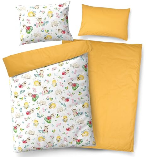 PinkZebra Biancheria da letto per bambini e neonati reversibile: coperta 100 x 135 cm + cuscino 40 x 60 cm, per ragazze e ragazzi in 100% cotone, Öko-Tex Standard 100, Made in EU, Coccinella