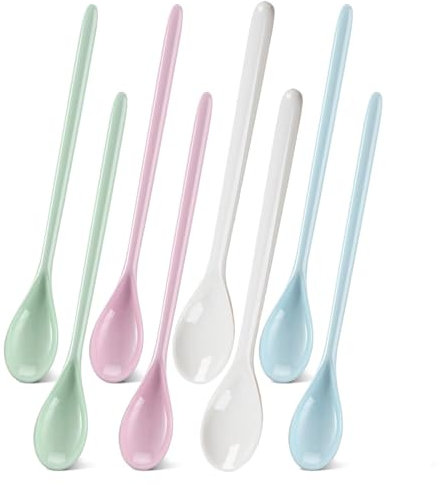 8 Stück Lange Plastiklöffel,Bunte Wiederverwendbare Joghurtlöffel Lang,Kunststoff Löffel für Dessert Kaffee,Eislöffel Lang,Bruchfest,Marmeladenlöffel für Küche
