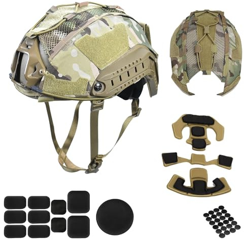 Airsoft Helmet Set Tactical Paintball Helmet with Multifunctional Tactical Helmet Cover/Thickened Sponge Mat Pads in Size XL or L/XL (Camo)