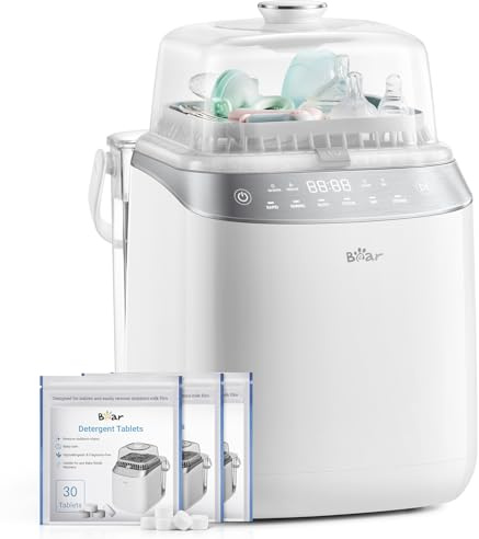Bear Bottle Washer Pro, Baby Bottle Washer and Steriliser and Dryer - All in One Machine for Bottles, Pump Parts & Baby Essentials with 90 Detergent Tablets - Effortless, Time-Saving