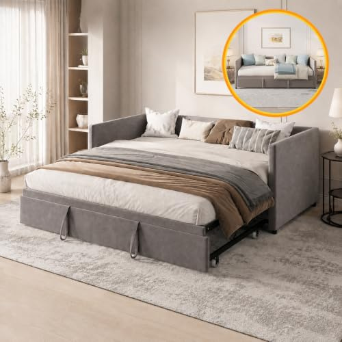 Schlafsofa Ausziehbar 90/180x200cm,Gästebett Tagesbett mit Lattenrost,Grau