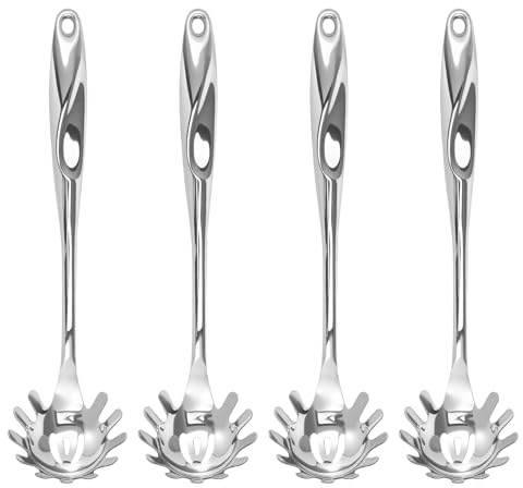 4 cucharas para espaguetis de 34 cm, acero inoxidable, resistentes al calor, diseño hueco, para pasta, fettuccine, ravioli, cubitos de hielo