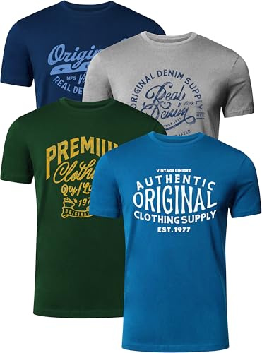 FULL TIME SPORTS Pack de 4 Camisetas Estampadas Hombre, Manga Corta, 100% Algodón, PRINT-002-PACK-2-M