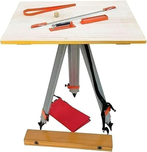 Professional Survey Plane Table Set, Wooden Drawing Board with Aluminum Tripod Stand, 17.97 inches Height