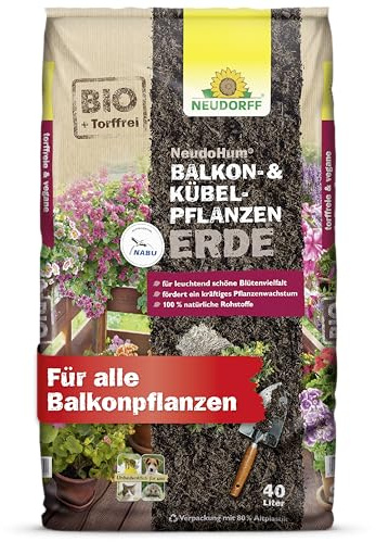 Neudorff NeudoHum Balkonerde und Kübelerde 40L - Torffreie Kübelpflanzenerde Bio Erde vegan - speziell für Balkonpflanzen - Blumenerde für Balkon oder Kübel aus 100% natürlichen Rohstoffen