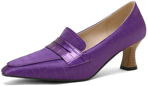 Escarpins en Cuir Verni PU pour Femme à Bout Pointu, à Enfiler, Petit Talon, Style rétro et Chic pour Le Bureau et Les soirées,Violet,45 EU