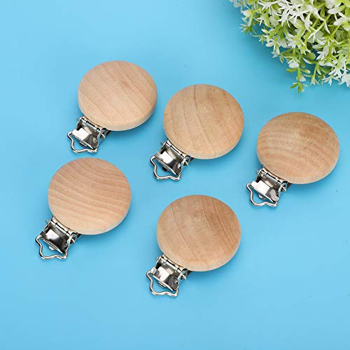 UPALDHOU Porte-tétine pour bébé, Clips Factices en Bois de Hêtre pour Bébés, Pince à Sucette en Bois, sans Trous, 5 Pièces