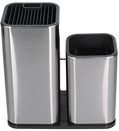 Cryfokt Portacuchillos de Gran Capacidad y Organizador de Tablas de Cortar, Accesorio de Almacenamiento de Cocina de Acero Inoxidable para Entusiastas de la Cocina, Negro, 1 Pieza