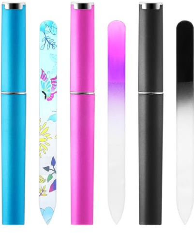 3 limas profesionales de uñas de cristal para uñas naturales con estuche, lima de uñas, superficie de cristal, lima de uñas para mujeres, uñas naturales, uñas