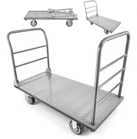 VEVOR Carrello da Trasporto a Piattaforma Capacità Carico max. 1202,02 kg, Carrello con Pianale Maniglia Doppia Pianale per Trasporto di Pacchi Merci Traslochi 1220 x 610 x 920 mm Ruote Girevoli