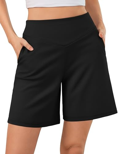 Terecey Short Sport Femme Bermuda Taille Haute en V avec Poches Coupe Ample