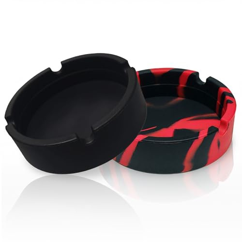 LAILAILE 2 Pack Silicone Ashtray, Non-Stick Portable Round Ash Tray | Breakproof & heat-resistant, ideal for outdoor/home/office use. Easy to clean, washable. Great as a Valentine's Day gift.