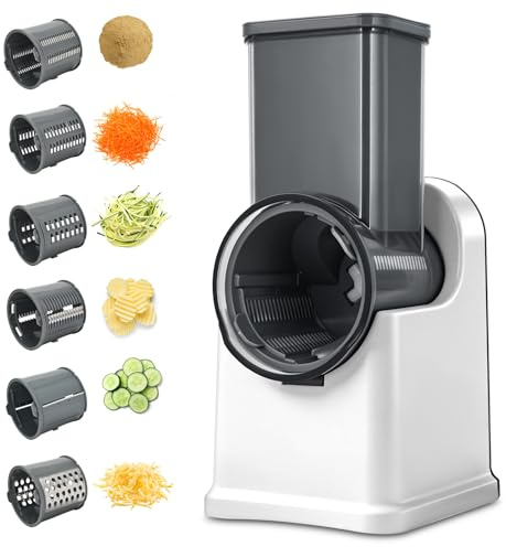 Affettatrice Elettrica Multifunzione 70W 6 Lame Intercambiabili | Grattugia Verdure Julienne Formaggio | Taglio Automatico Compatta Cucina