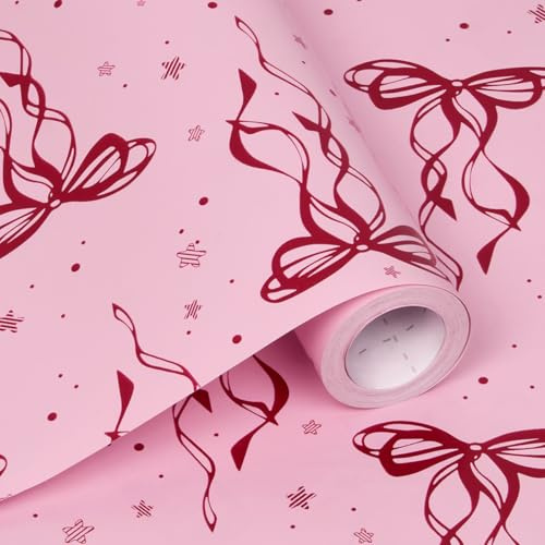 Papier cadeau rose à nœud : Rouleau de 10 m x 43 cm pour emballage cadeau d'anniversaire, Noël, mariage et autres occasions.