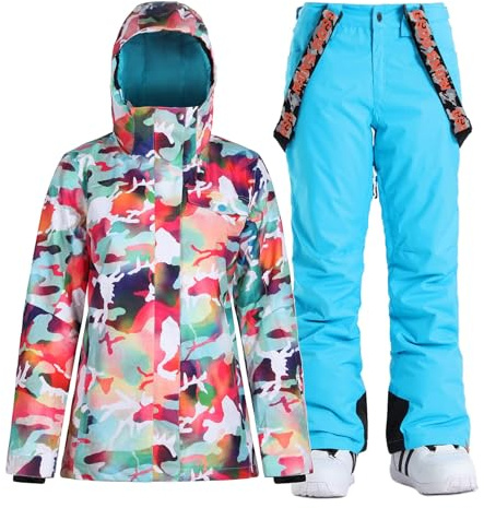 GSOU SNOW Women Ski Jacket and Pants Set Ski Suit Snowsuit Snow Coat Waterproof Hooded Winter Sports