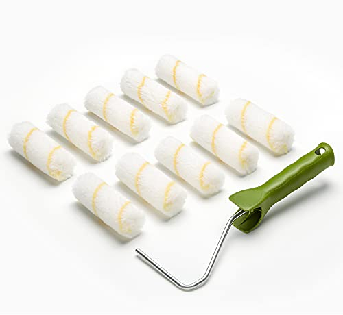 Colorus Farbroller Set 10 cm inkl. Bügel – 10x Farbwalze klein für Wandfarbe, Decke & Türen – Malerwalze Set mit sauberem, streifenfreiem Farbauftrag