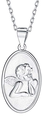ChicSilver Silver Oval Pendant Necklace, 925 Sterling Silver Dainty Raphael Guardian Angel Necklace Antiqued Patron Saint Medal Coin Necklace St Religious Jewelry for Women Men