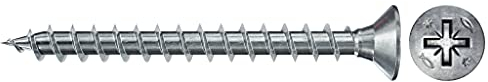 fischer 670042 FPF Power-Fast II 3.0 x 35mm Chipboard Wood Screws, Countersunk Head with Phillips, Fully Threaded, Galvanised Blue Passivated, Box of 200