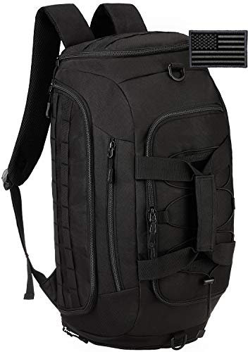 Protector Plus Tactical Duffle Bag Men Sports Gym Backpack Military MOLLE Luggage (Rain Cover & Patch Included), Black, 35L, Rucksack Backpacks