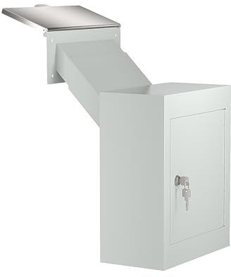 Pochar Through-The-Wall Drop Box with Rainproof Cover | Heavy Duty Through Wall Mailbox with 10-Inch Adjustable Chute | Rainproof Locking Drop Safe for Mail, Rent, Checks, Cash, and Keys(Off-White)